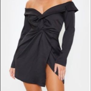 Black Bardot Knot Blazer Dress - PLT